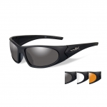 Wiley X ROMER 3 Sunglasses, 3 Lens Package (Smoke Grey/Clear/Light Rust) / Matte Black Frame