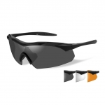 Wiley X WX VAPOR Sunglasses, 3 Lens Package (Smoke Grey/Clear/Light Rust) / Matte Black Frame