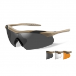 Wiley X WX VAPOR Sunglasses, 3 Lens Package (Smoke Grey/Clear/Light Rust) / Tan Frame