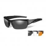Wiley X WX VALOR Sunglasses, 3 Lens Package (Smoke Grey/Clear/Light Rust) / Matte Black Frame