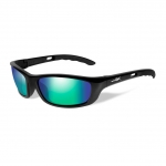 Wiley X P-17 Sunglasses, POLARIZED Emerald Mirror (Amber) Lens / Gloss Black Frame